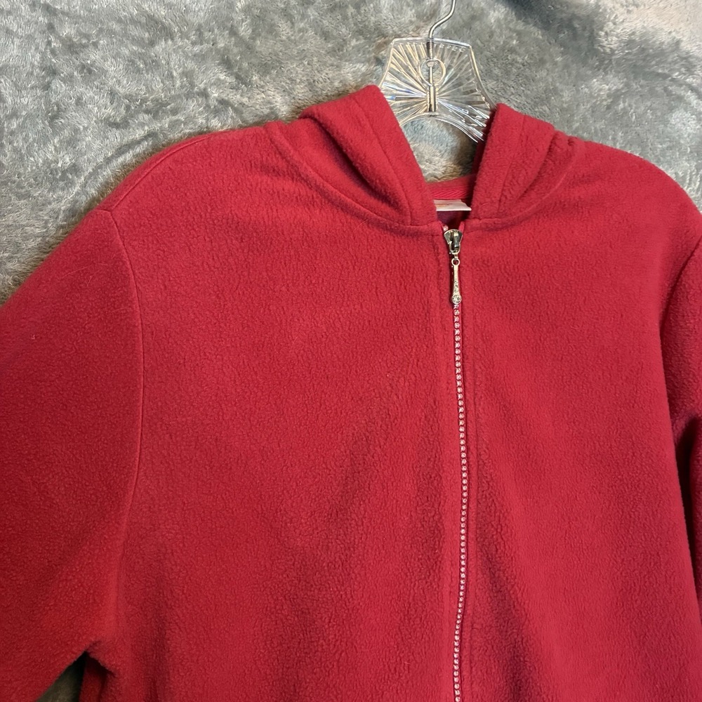 Quacker Factory Women Full Zip Fleece Hooded Jacket M Rhinestone Zipper Pockets